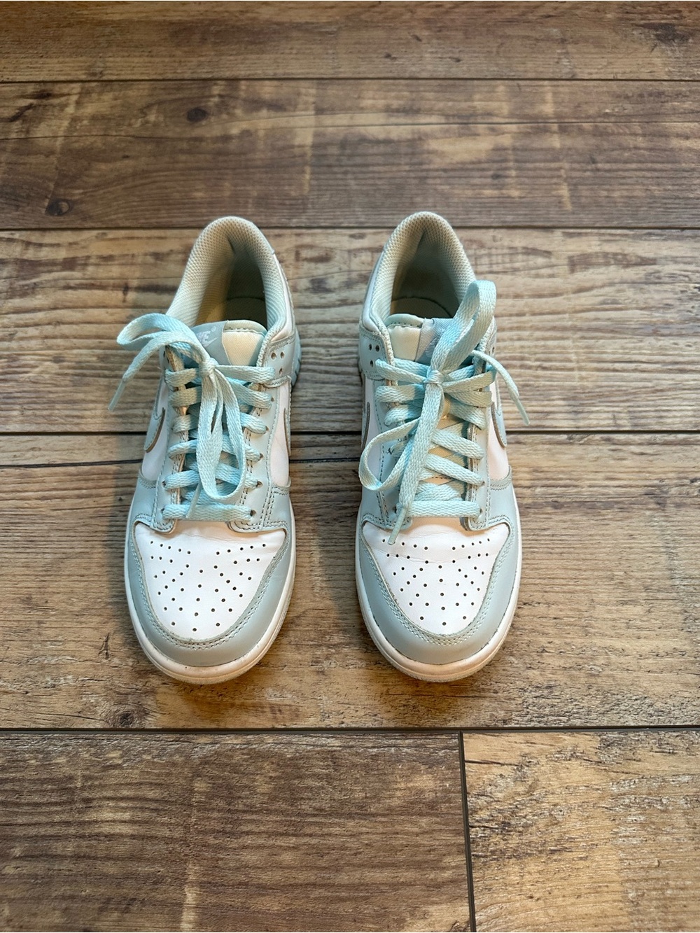 Nike Women's Athletic Sneakers White and Light Blue Dunks
